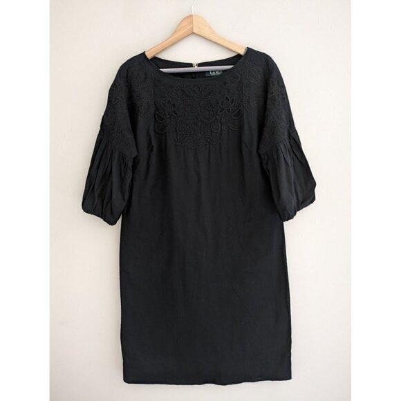 Lauren Ralph Lauren Embroidered Black Shift Dress Size 6 - Picture 10 of 10